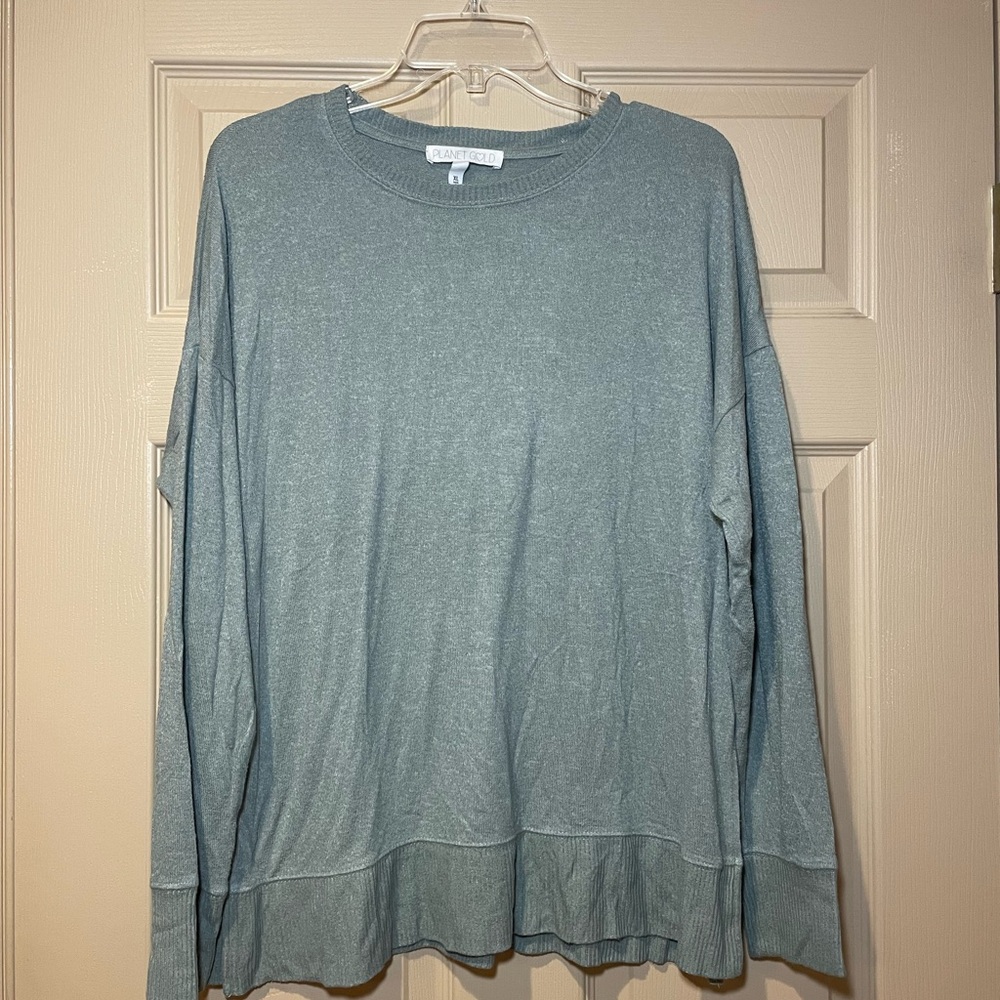 Planet Gold Soft‎ Green Scoop Neck Top Banded Hem and Sleeves, Size XL